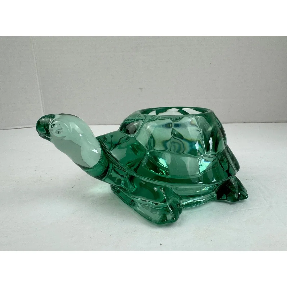 Vintage Indiana Glass Green Turtle Votive Candle Holder Figurine Heavy Emerald